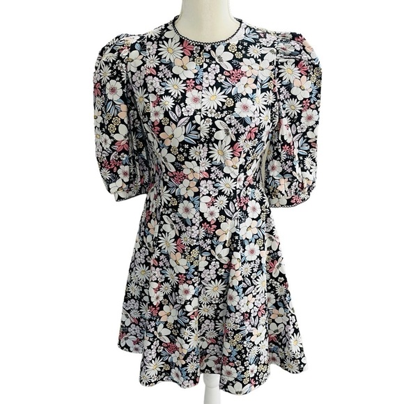 Rachel Parcell Size Small Black Floral Cotton Puff Sleeve Retro Minidress NWT - Picture 14 of 16